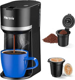 Small Single Serve Coffee Maker for K Cup and Grounds, Fast Brew One Cup Coffee Machine with 12 Oz Reservoir, Compact Size for H