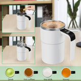 Rechargeable Electric Coffee Mug with Auto Mixing, Temp Display, 304 Stainless Steel for Milk, Tea, Hot Chocolate, Portable & Du