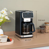 12 Cup Programmable Drip Coffee Maker with Touch Screen, Fast and Strong Brew, Auto Shut-Off, 4-Hour Keep Warm Plate, Iced Coffe