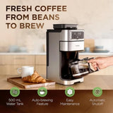 2-in-1 Drip Coffee Maker Grinder with Programmable Auto Brew and Timer Functionality Built-in Warming Plate for 10-Cup Capacity