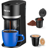 Small Single Serve Coffee Maker for K Cup and Grounds, Fast Brew One Cup Coffee Machine with 12 Oz Reservoir, Compact Size for H