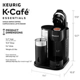 KCafe Essentials Single Serve KCup Pod Coffee Latte and Cappuccino Maker for Home and Office Use Black Compact Design with Easy