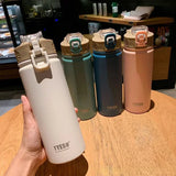 Tyeso 600/750ML Stainless Steel Thermos Bottle with Straw, Thermal Cup, Sports Water Bottle, Keeps Cold & Heat, Car Mug